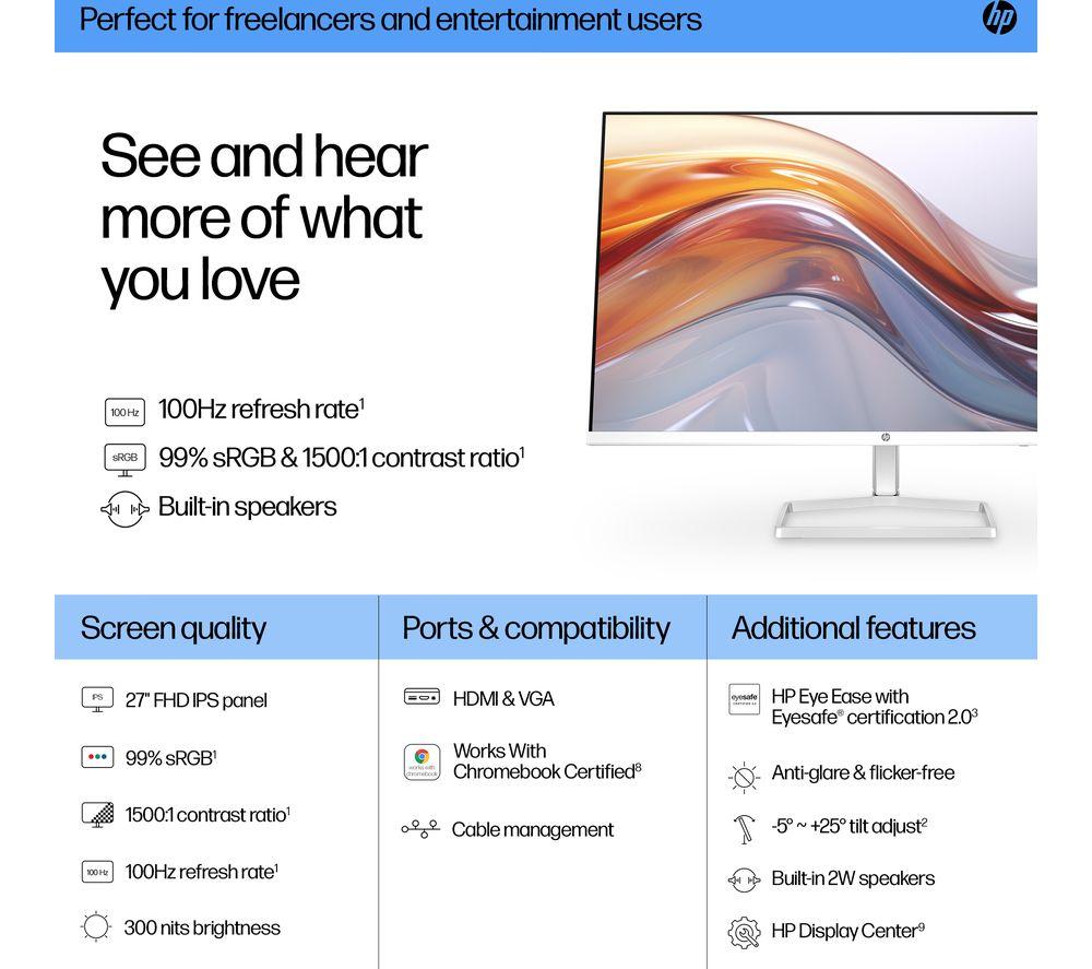 HP Series 5 527sa Full HD 27" IPS LCD Monitor - White image number 2 of 14
