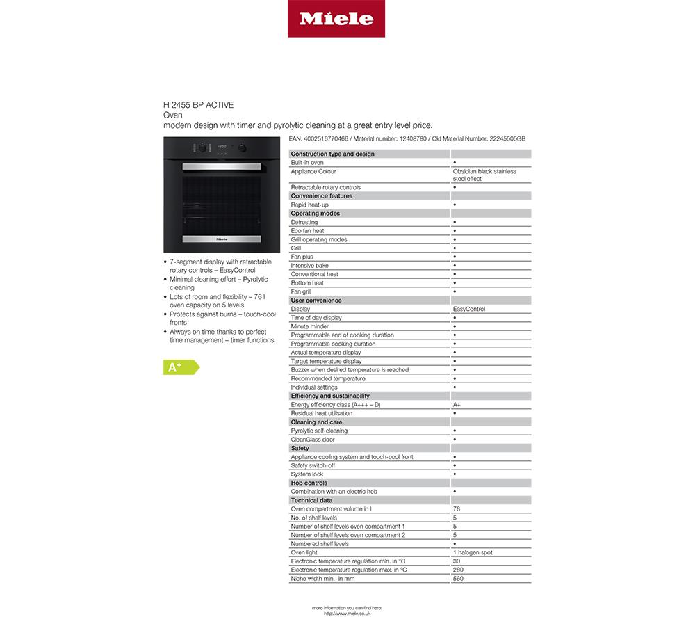 MIELE H2455BP Electric Pyrolytic Smart Oven - Black & Stainless Steel image number 7 of 7
