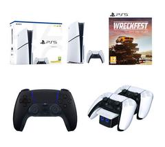 SONY PlayStation 5 Model Group (Slim), PS5 DualSense Wireless Controller (Midnight Black), Venom VS5001 PlayStation 5 Twin Docking Station (White) & Wreckfest (PS5) Bundle