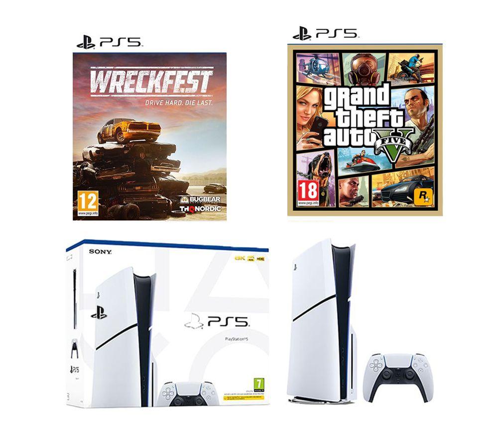 Sony PlayStation 5 Model Group (Slim), Grand Theft Auto V & Wreckfest Bundle, White