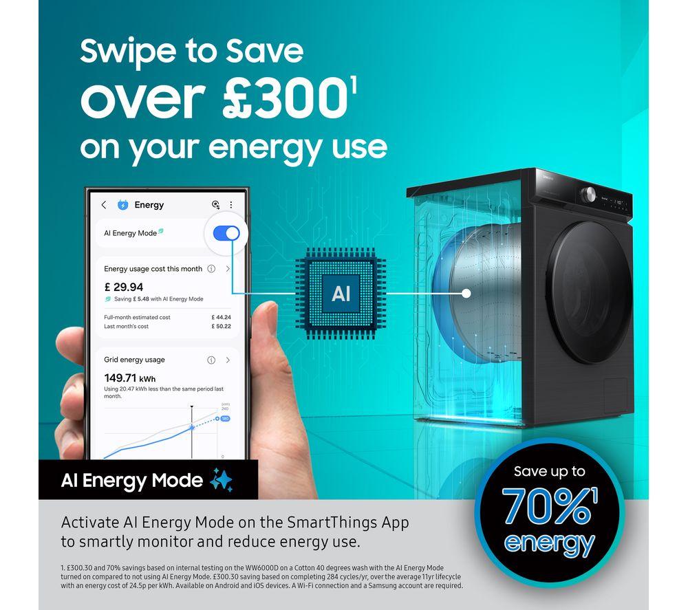 SAMSUNG Series 8 AI Energy SpaceMax WW11DB8B95GBU1 WiFi-enabled 11 kg 1400 Spin Washing Machine - Black image number 16 of 16