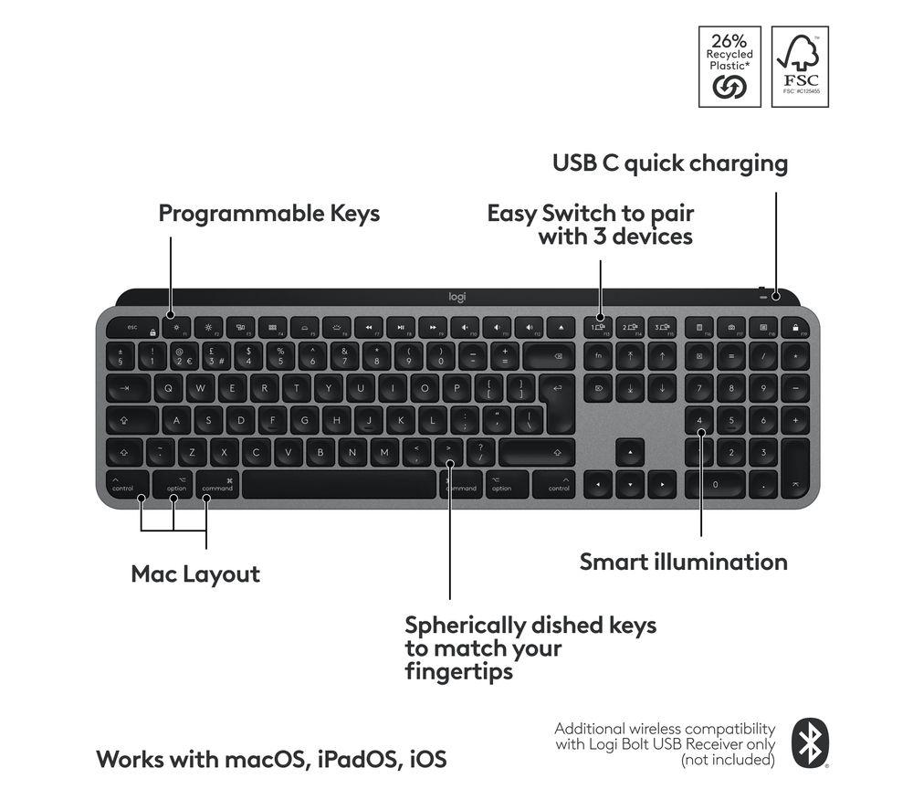 Buy LOGITECH MX Keys S for Mac Wireless Keyboard - Space Grey | Currys