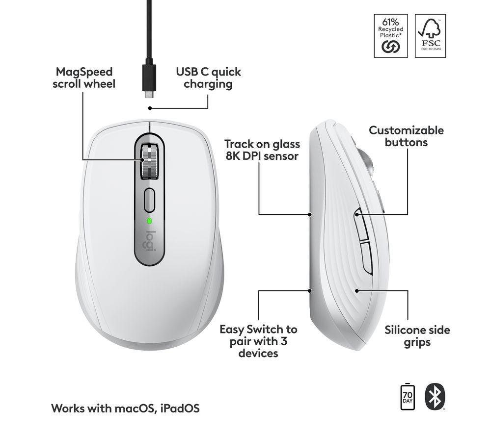 LOGITECH MX Anywhere 3S for Mac Wireless Darkfield Mouse - Pale Grey image number 7 of 13