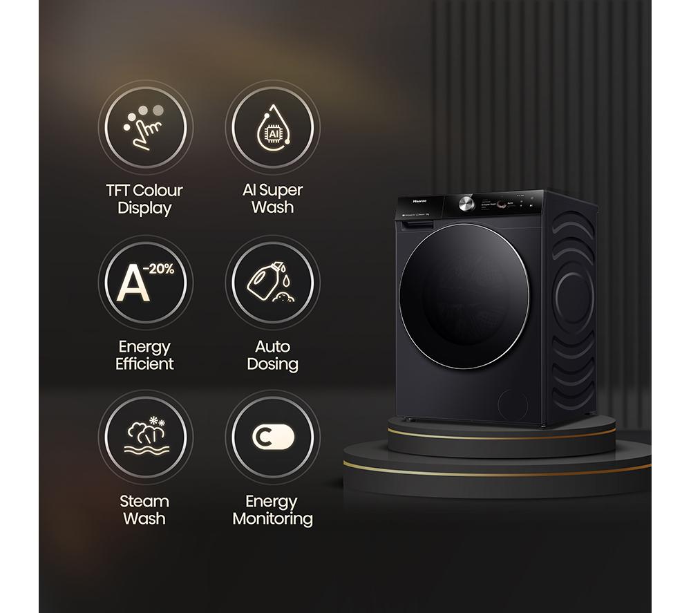 HISENSE 7S Series Auto Dosing WF7S1247BB AI WiFi-enabled 12 kg 1400 Spin Washing Machine &ndash; Black image number 3 of 14