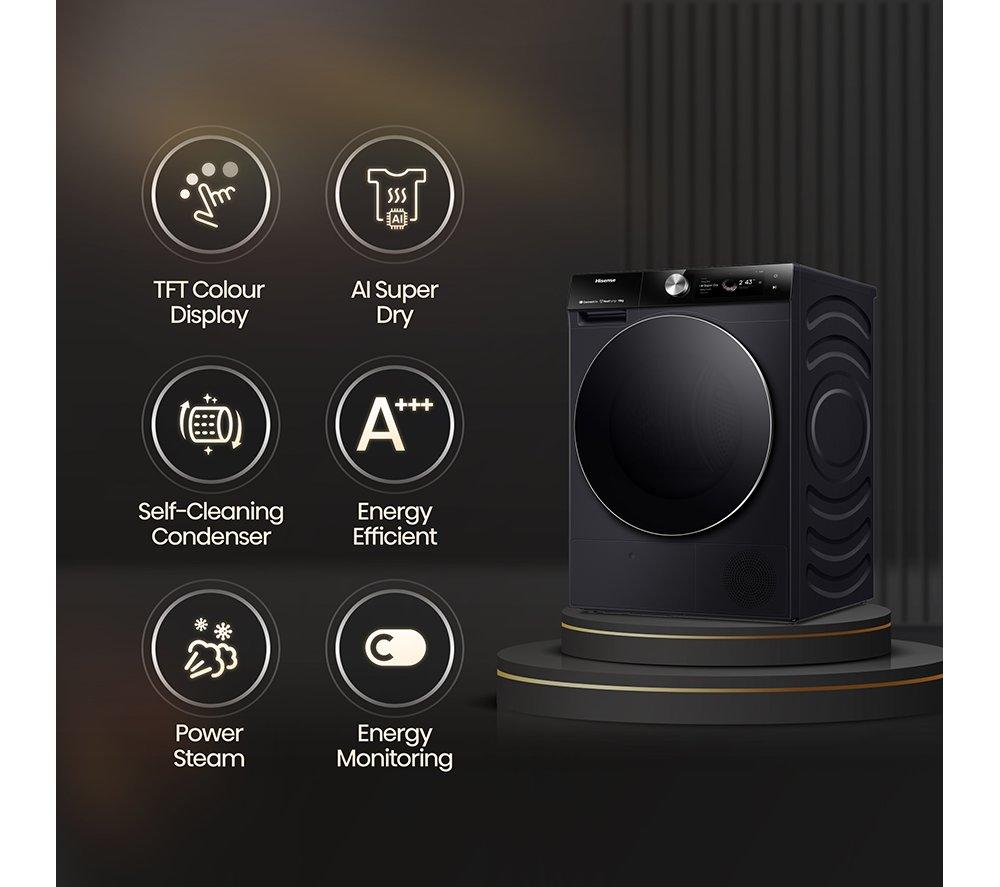 HISENSE 7S Series DH7S107BB AI WiFi-enabled 10 kg Heat Pump Tumble Dryer - Black image number 5 of 16