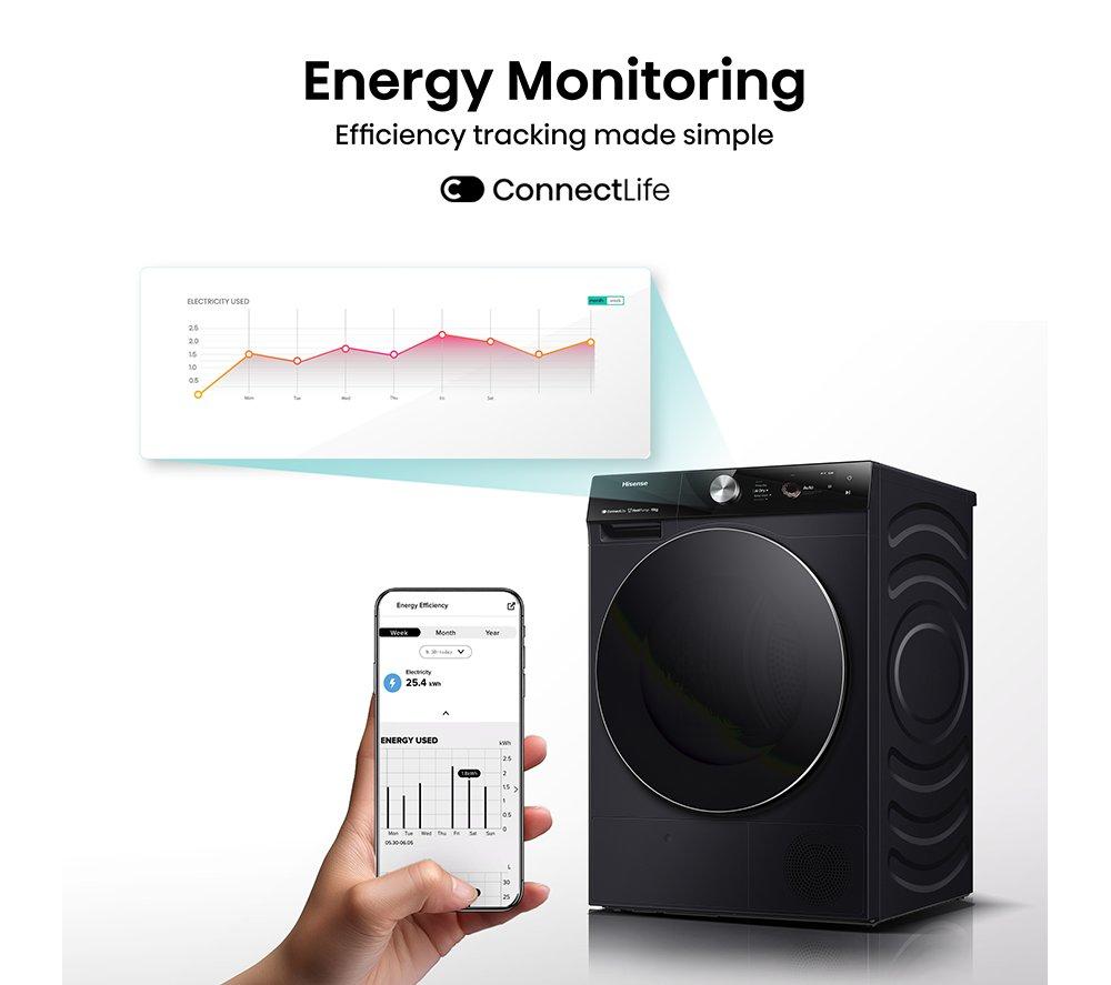 HISENSE 7S Series DH7S107BB AI WiFi-enabled 10 kg Heat Pump Tumble Dryer - Black image number 11 of 16