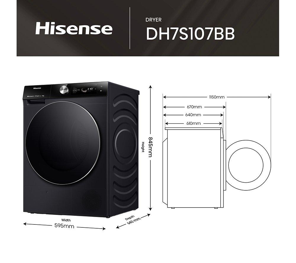 HISENSE 7S Series DH7S107BB AI WiFi-enabled 10 kg Heat Pump Tumble Dryer - Black image number 15 of 16