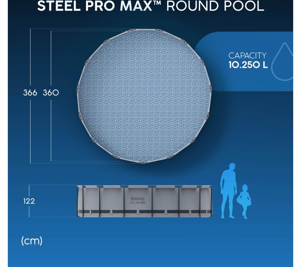 BESTWAY 12ft x 48" Steel Pro Max BW56420GB-21 Round Swimming Pool - Grey image number 6 of 10
