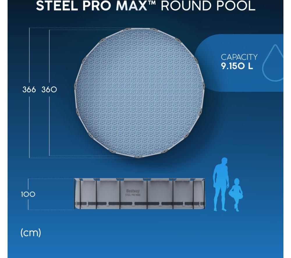 BESTWAY 12ft x 39.5" Steel Pro Max BW56418GB-21 Round Swimming Pool - Grey image number 10 of 14