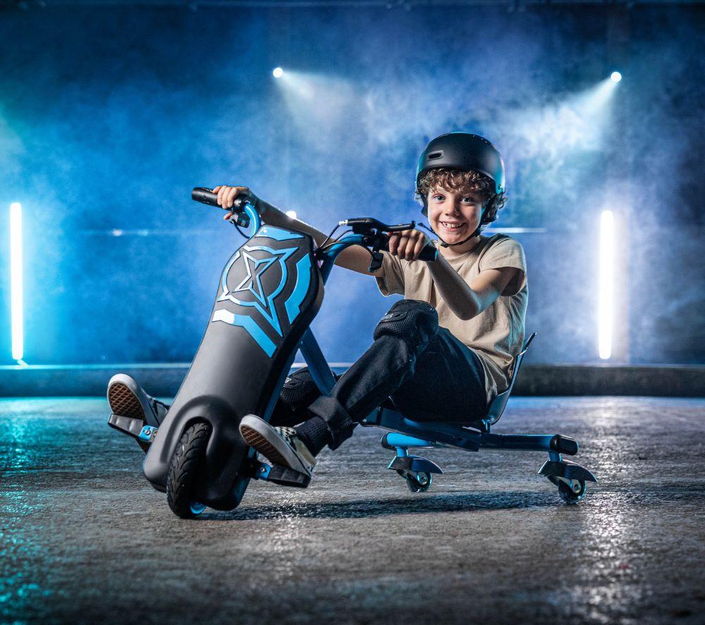 XOOTZ Cyclone Kids' Electric Drift Trike - Black & Blue image number 2 of 8