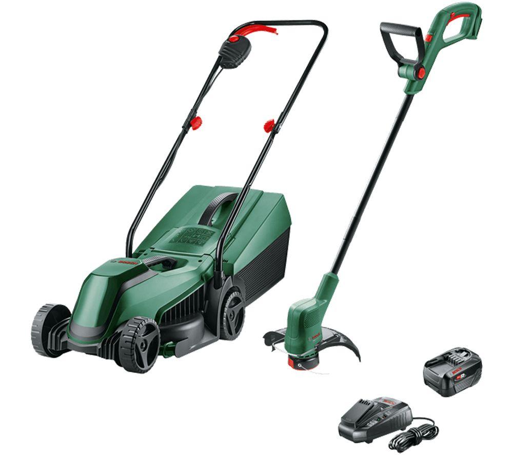 Bosch Easy Mower 18V-32-200 Cordless Rotary Lawn Mower & EasyGrassCut 18V-26 Cordless Grass Trimmer with 1 battery