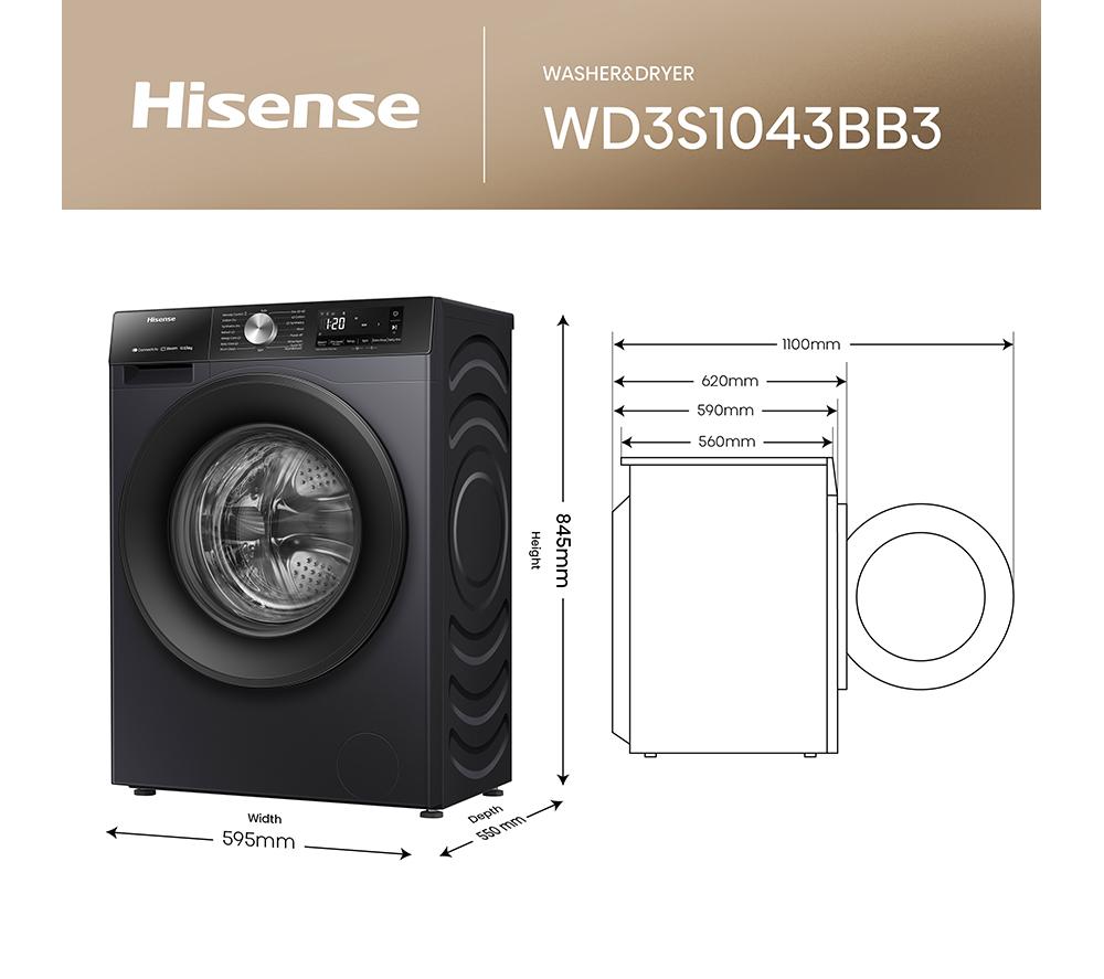 HISENSE 3S Series WD3S1043BB3 WiFi-enabled 10 kg Washer Dryer - Black image number 13 of 15