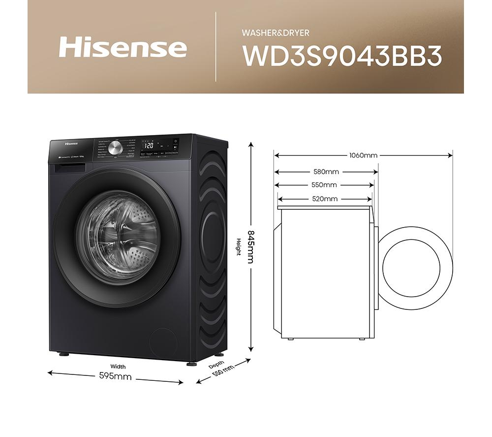 HISENSE 3S Series WD3S9043BB3 WiFi-enabled 9 kg Washer Dryer - Black image number 13 of 14