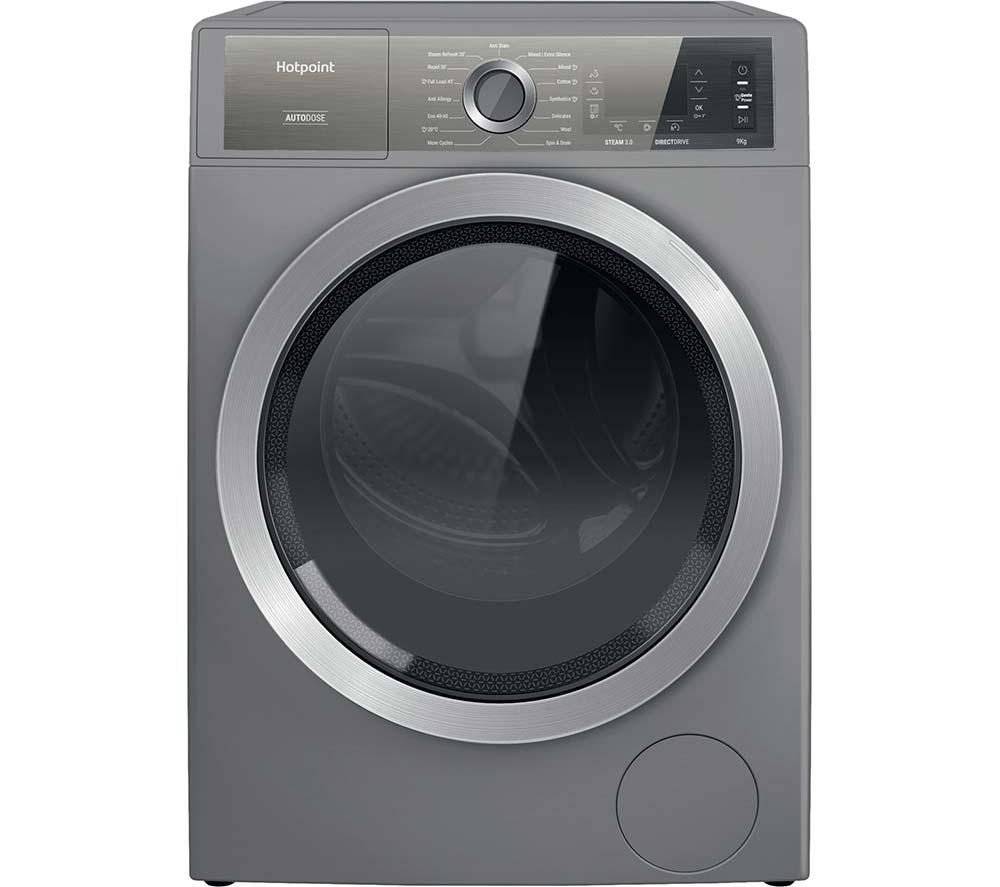 HOTPOINT Gentlepower H8 99ADS GPOWER UK 9 kg 1400 Spin Washing Machine – Silver, Silver/Grey