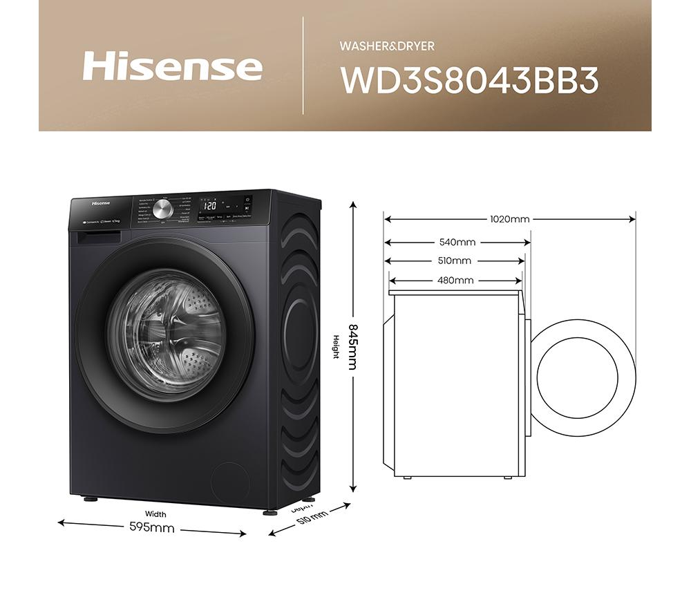 HISENSE 3S Series WD3S8043BB3 WiFi-enabled 8 kg Washer Dryer - Black image number 13 of 14
