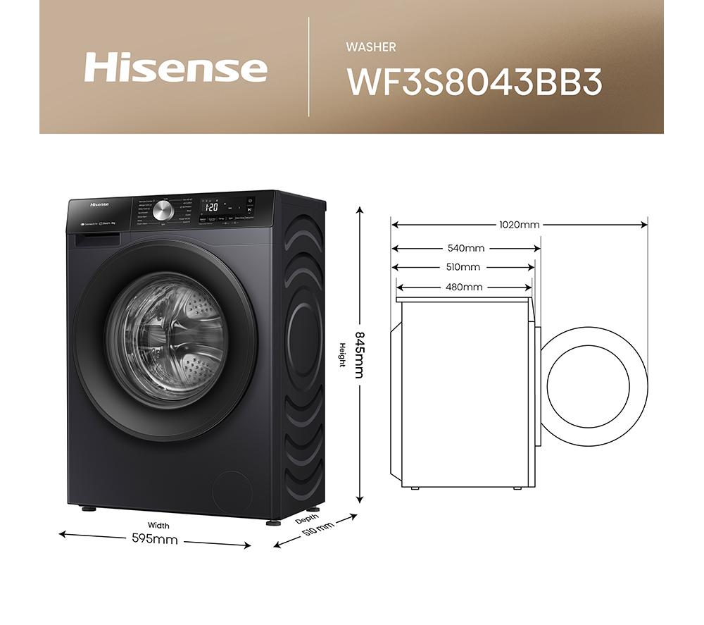 HISENSE 3S Series WF3S8043BB3 WiFi-enabled 8 kg 1400 Spin Washing Machine - Black image number 13 of 14