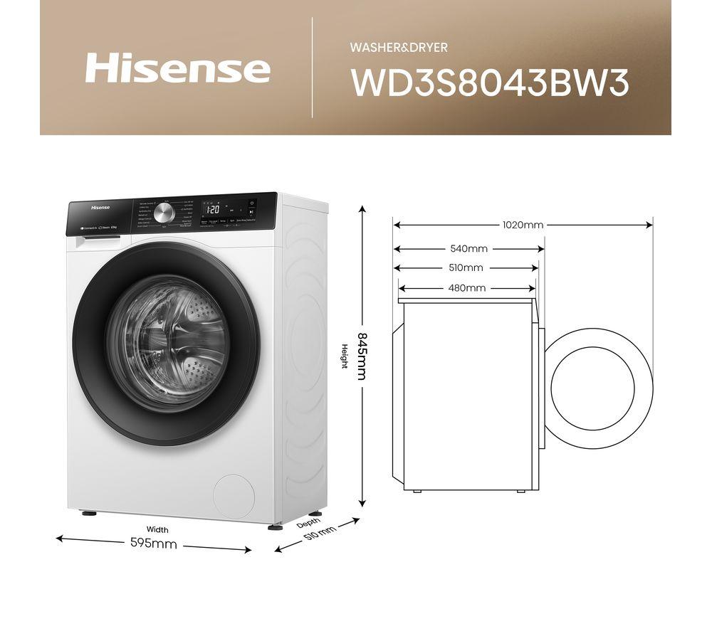 HISENSE 3S Series WD3S8043BW3 WiFi-enabled 8 kg Washer Dryer - White image number 6 of 14