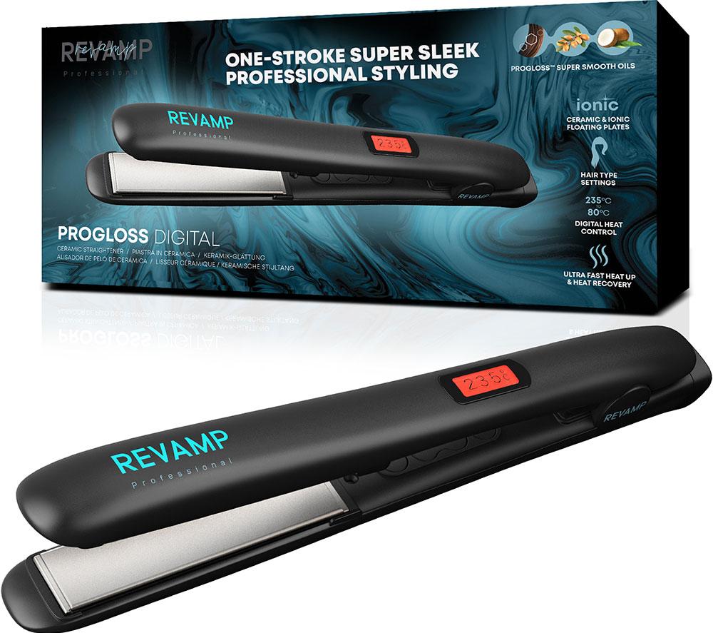 REVAMP Progloss Digital Ceramic Hair Straightener - Black, Black