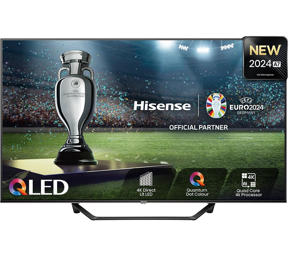 55 Hisense 55A7NQTUK  Smart 4K Ultra HD HDR QLED TV with Amazon Alexa, Silver/Grey