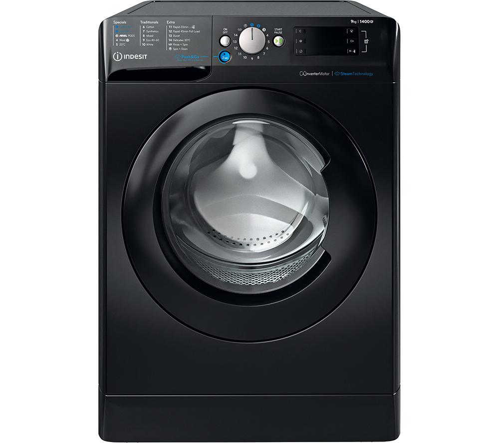 INDESIT Innex Steam Push&Go BWE 91496X KV UK 9 kg 1400 Spin Washing Machine – Black, Black