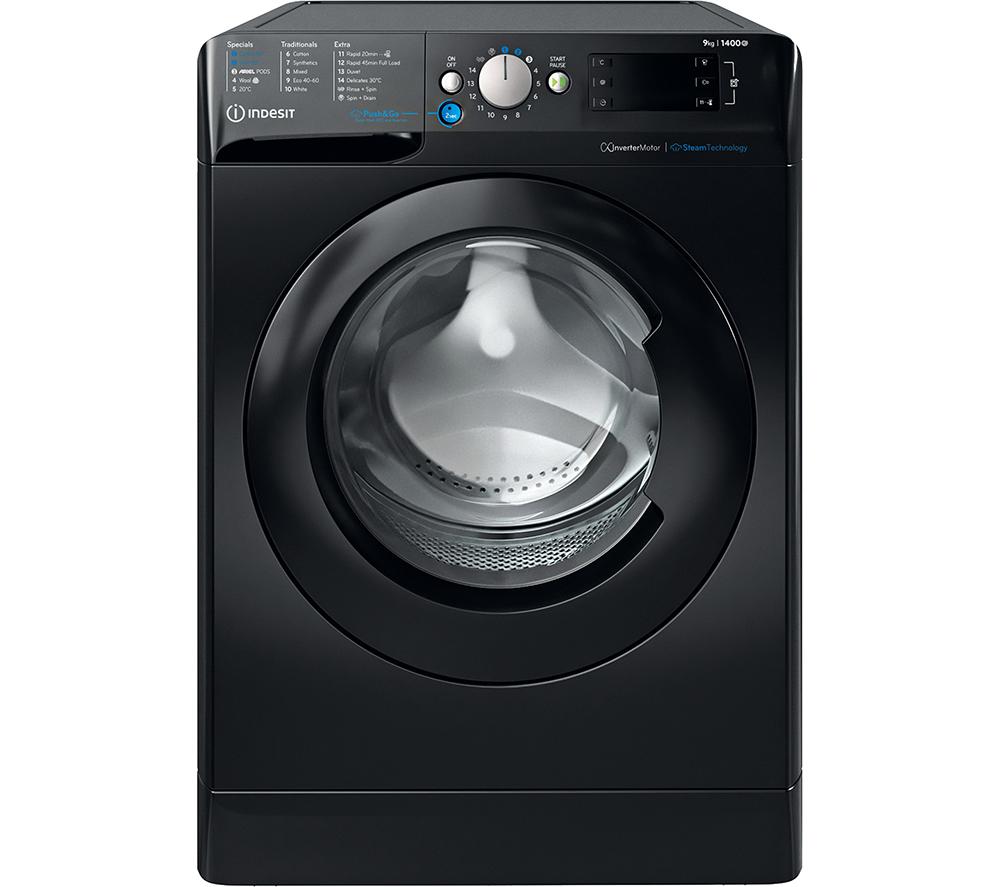 INDESIT Innex Steam Push&Go BWE 91496X KV UK 9 kg 1400 Spin Washing Machine - Black, Black