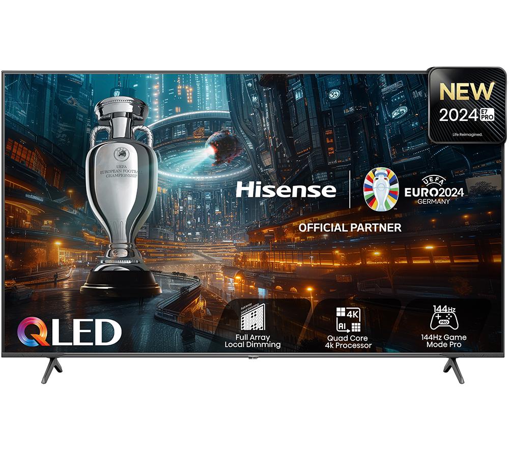 75 Hisense 75E7NQTUK PRO  Smart 4K Ultra HD HDR QLED TV with Amazon Alexa, Silver/Grey