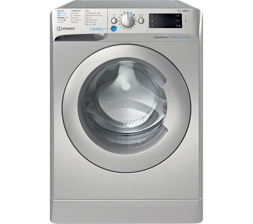 INDESIT Innex Steam Push&Go BWE 91496X SV UK 9 kg 1400 Spin Washing Machine - Silver, Silver/Grey