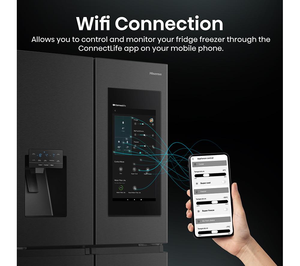 HISENSE PureFlat RQ760N4IFE Smart Fridge Freezer - Black Stainless Steel image number 12 of 15