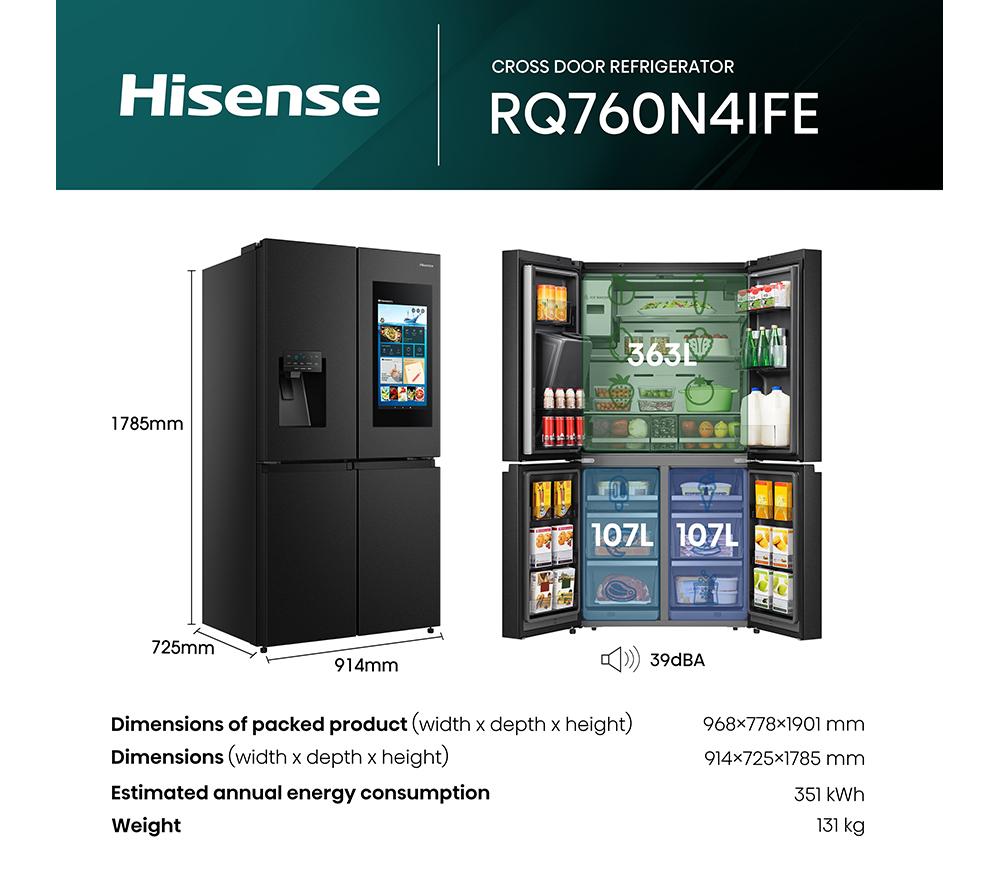 HISENSE PureFlat RQ760N4IFE Smart Fridge Freezer - Black Stainless Steel image number 14 of 15