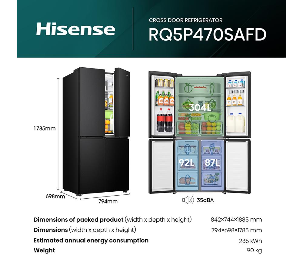 HISENSE PureFlat RQ5P470SAFD Fridge Freezer - Black Stainless Steel image number 11 of 17