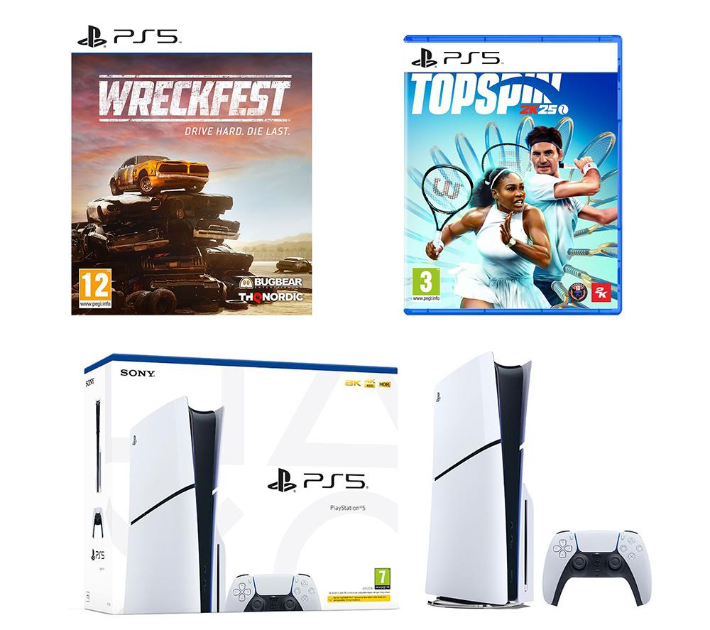 SONY PlayStation 5 (Model Group - Slim), Wreckfest & TopSpin2k25 Bundle, White