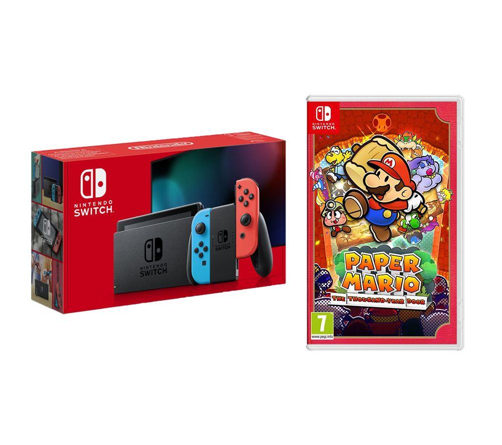 Nintendo Switch & Paper Mario: The Thousand-Year Door Bundle - Neon Red & Blue, Red,Blue