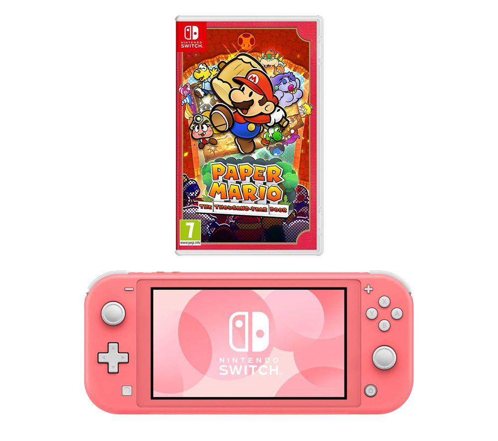 Nintendo Switch Lite & Paper Mario: The Thousand-Year Door Bundle - Coral, Pink