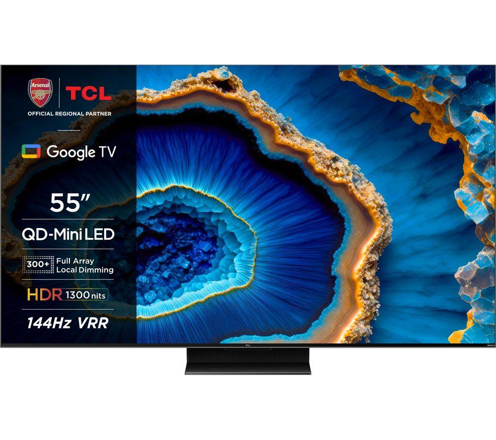 55 TCL 55C805K  Smart 4K Ultra HD HDR Mini LED QLED TV with Google Assistant & Alexa, Black