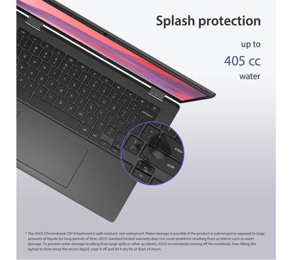 ASUS CM14 Flip 14" 2 in 1 Refurbished Chromebook - MediaTek Kompanio 520, 128 GB eMMC, Grey (Very Good Condition) image number 5 of 10