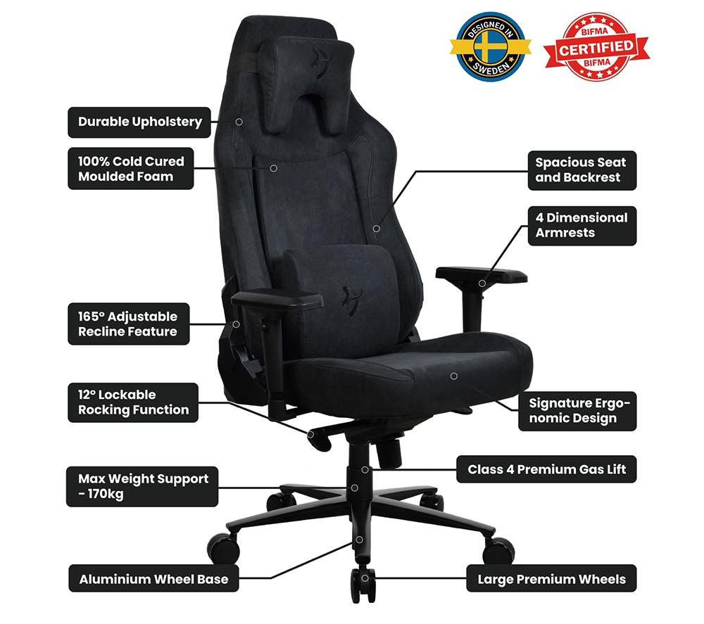 AROZZI Vernazza XL Supersoft Fabric Gaming Chair - Black image number 7 of 7