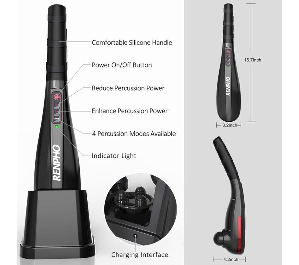 RENPHO Edge Cordless Handheld Body Massager - Black image number 3 of 3