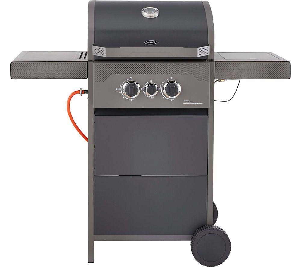 TOWER Stealth 2000 T978500 Portable 2 Burner Grill Gas BBQ - Black