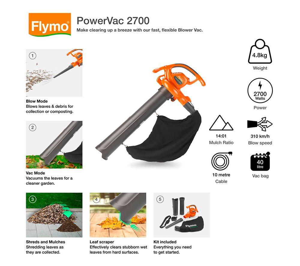 FLYMO PowerVac 2700 Garden Vacuum & Leaf Blower - Orange & Grey image number 4 of 8