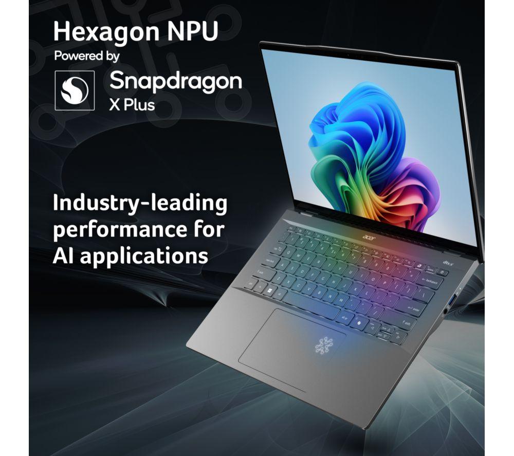 ACER Swift 14 AI 14.5" Laptop, Copilot+ PC - Snapdragon X Plus, 1 TB SSD, Silver