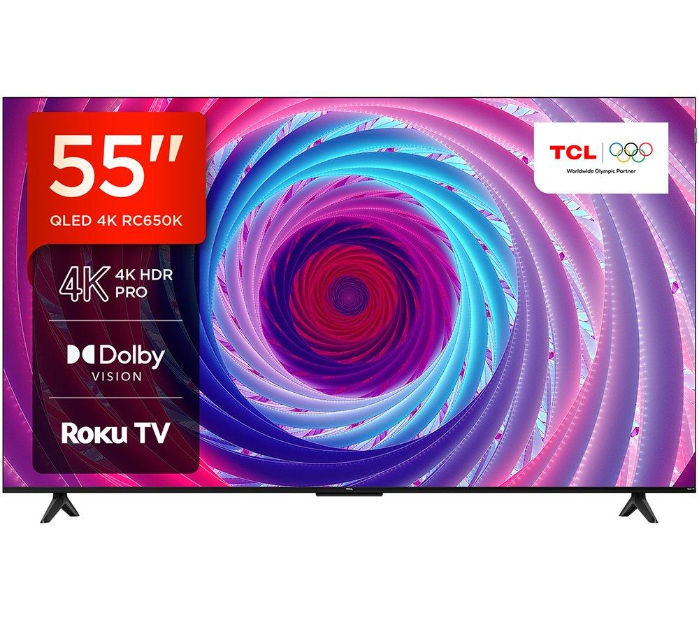 55 Tcl 55RC650K Roku TV  Smart 4K Ultra HD HDR QLED TV, Silver/Grey