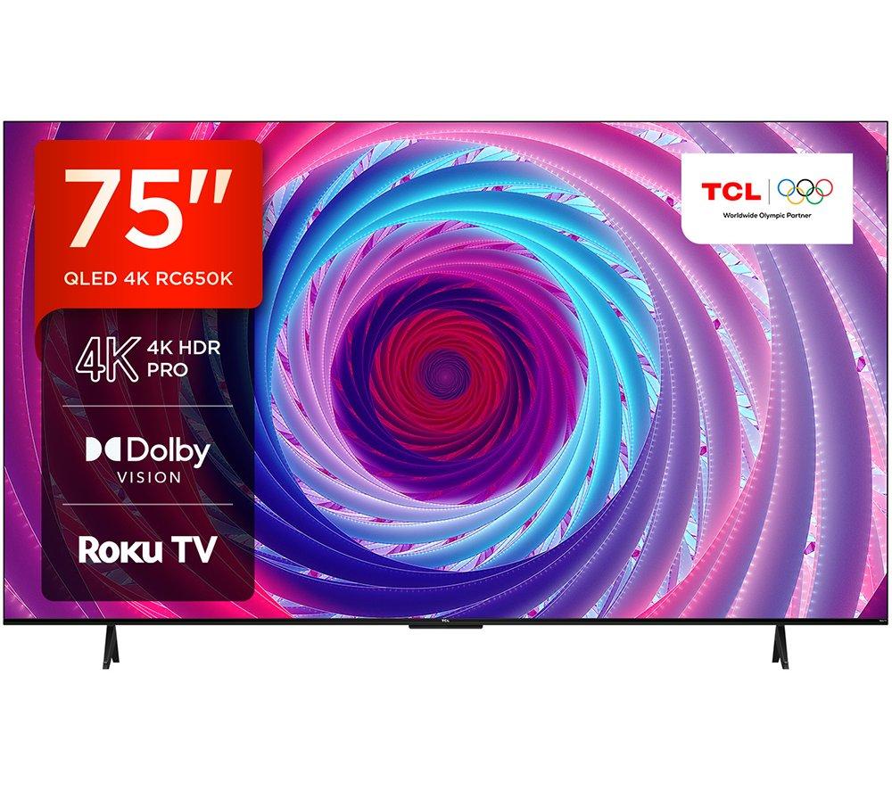 75 Tcl 75RC650K Roku TV  Smart 4K Ultra HD HDR QLED TV, Silver/Grey