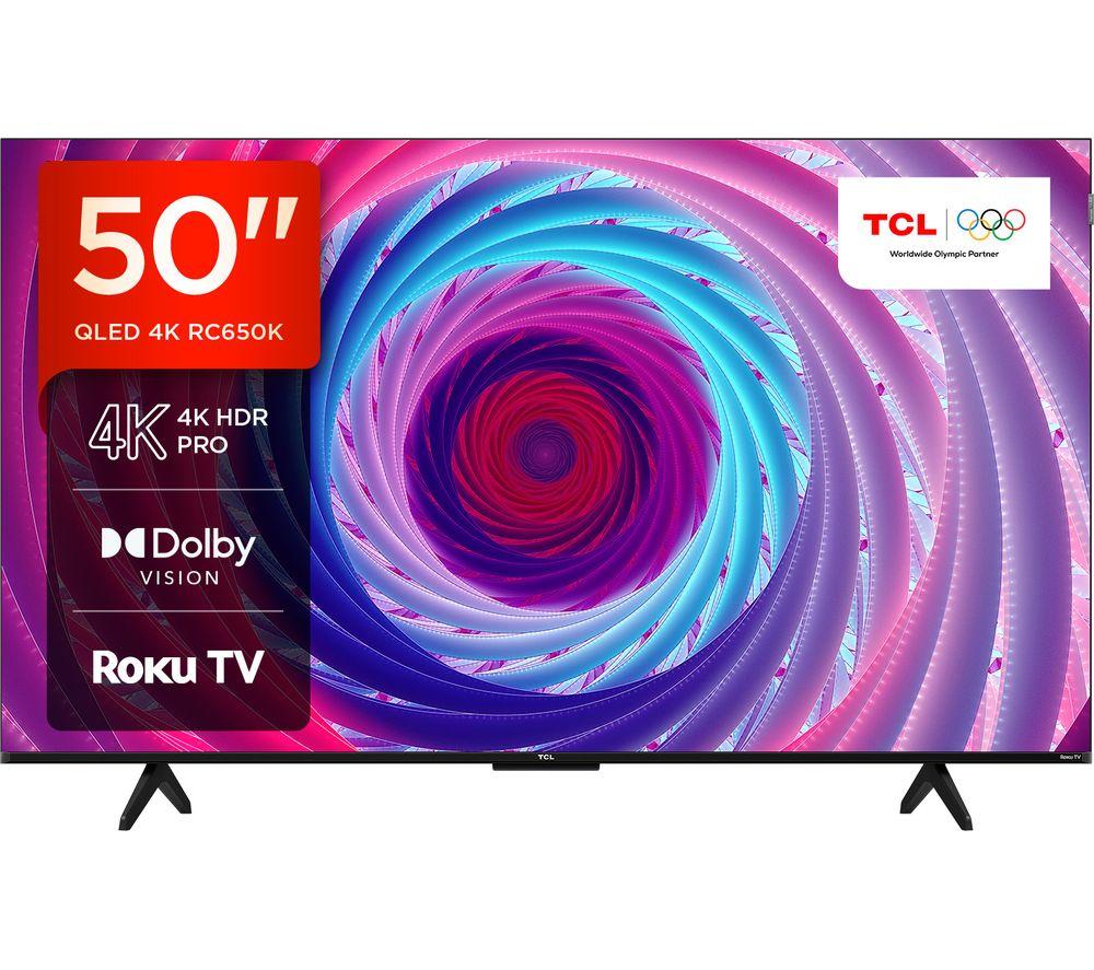 50 Tcl 50RC650K Roku TV  Smart 4K Ultra HD HDR QLED TV, Silver/Grey