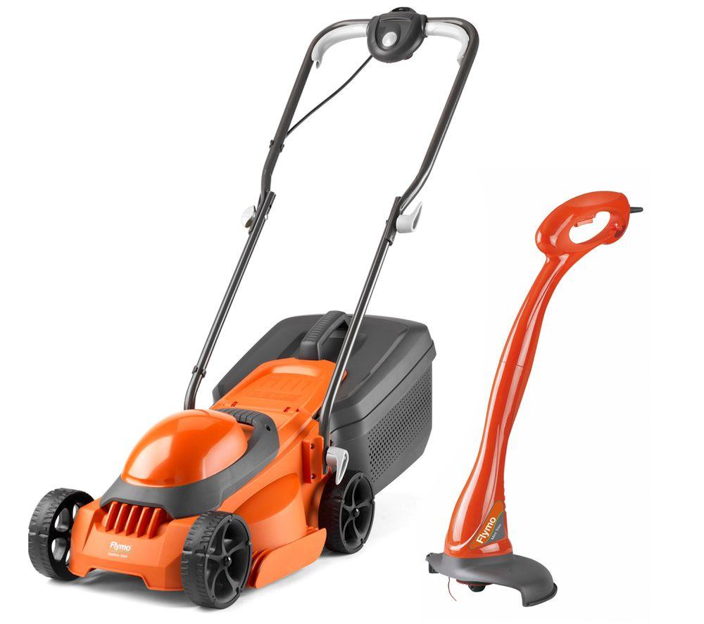 Flymo EasiMow 300 Corded Rotary Lawn Mower & MiniTrim Cordless Grass Trimmer - Orange & Grey