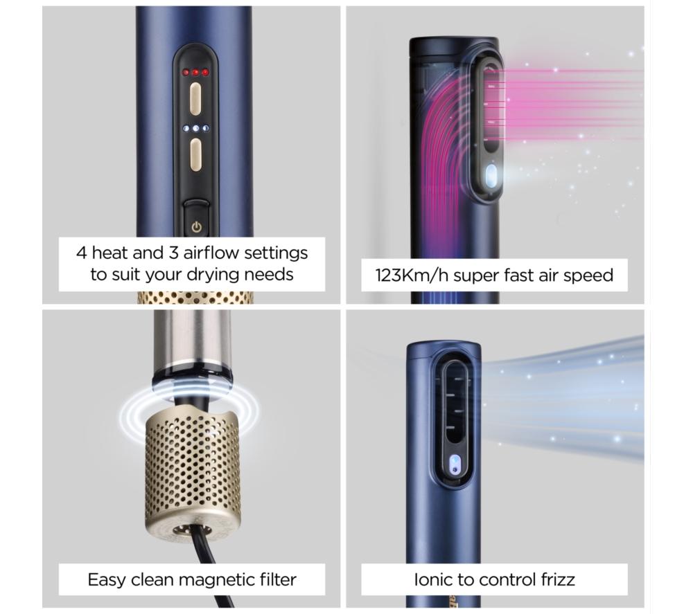 BABYLISS Air Wand Hair Dryer, Styler & Straightener All-in-One - Navy Blue & Gold image number 6 of 10