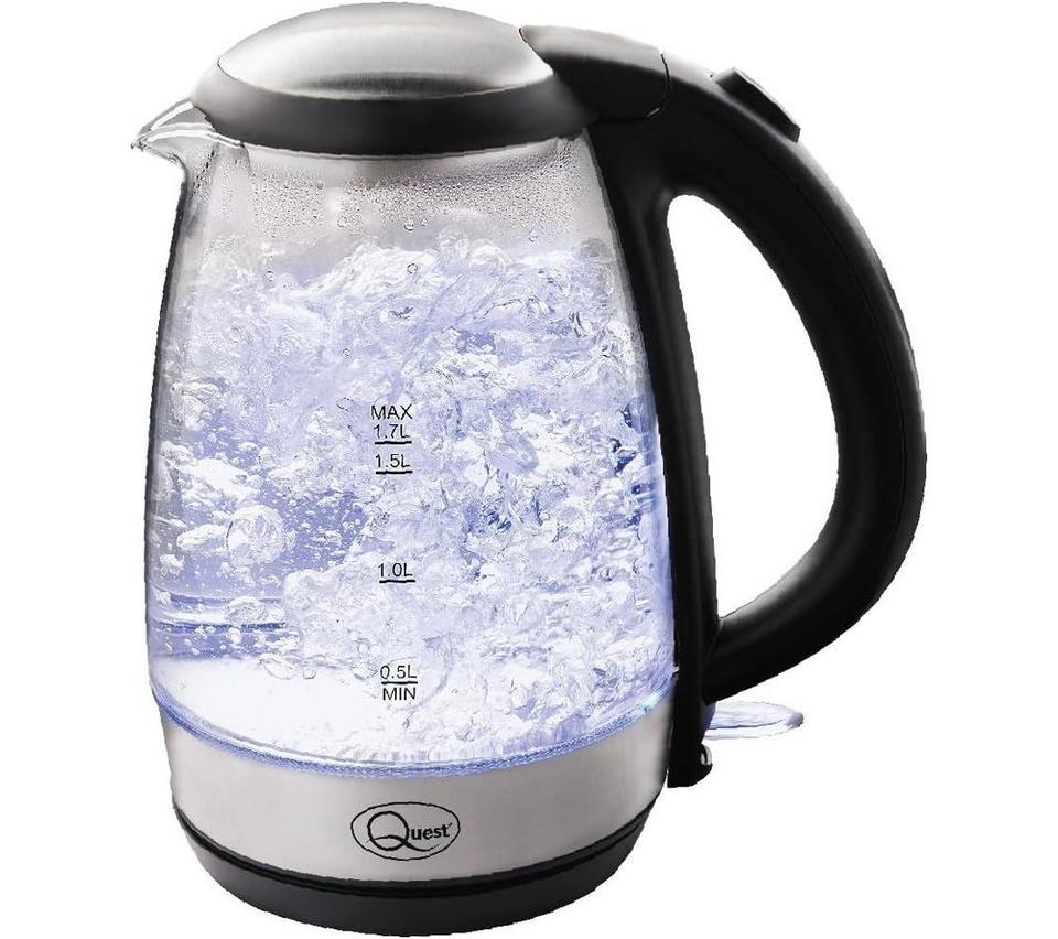 QUEST 36890 Fast Boil Glass Jug Kettle - Black & Silver