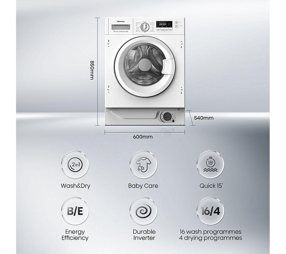 HISENSE 3 Series WD3M841BWI Integrated 8 kg Washer Dryer - White image number 2 of 14