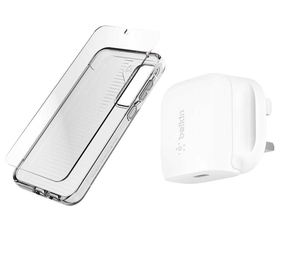 ZAGG Galaxy S23 FE Luxe Case And Screen Protector (Clear) & 20W Fast Charger Bundle