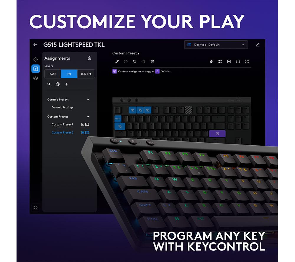 LOGITECH G515 TKL Wireless Mechanical Gaming Keyboard - Black image number 7 of 9