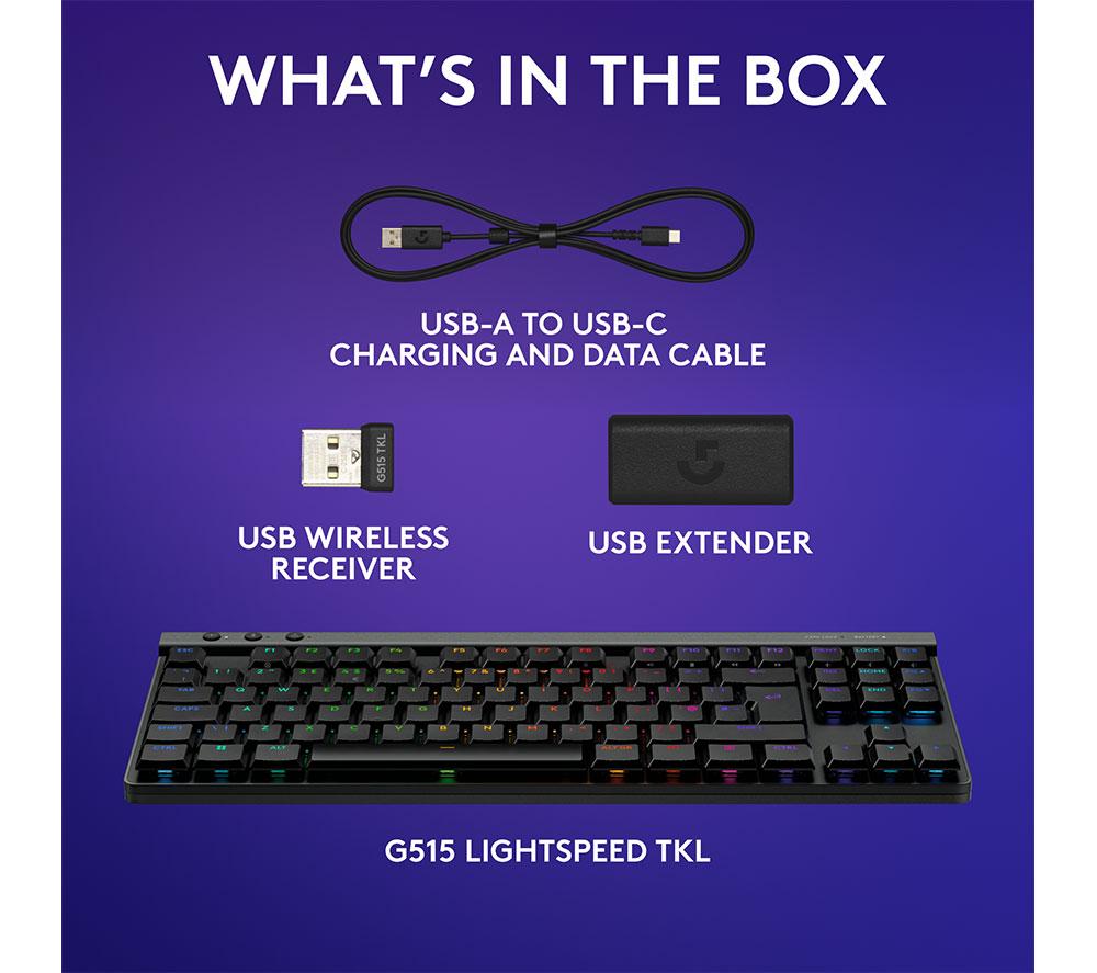LOGITECH G515 TKL Wireless Mechanical Gaming Keyboard - Black image number 8 of 9